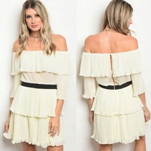 LuluMari Pleated Off Shoulder Mini Dress